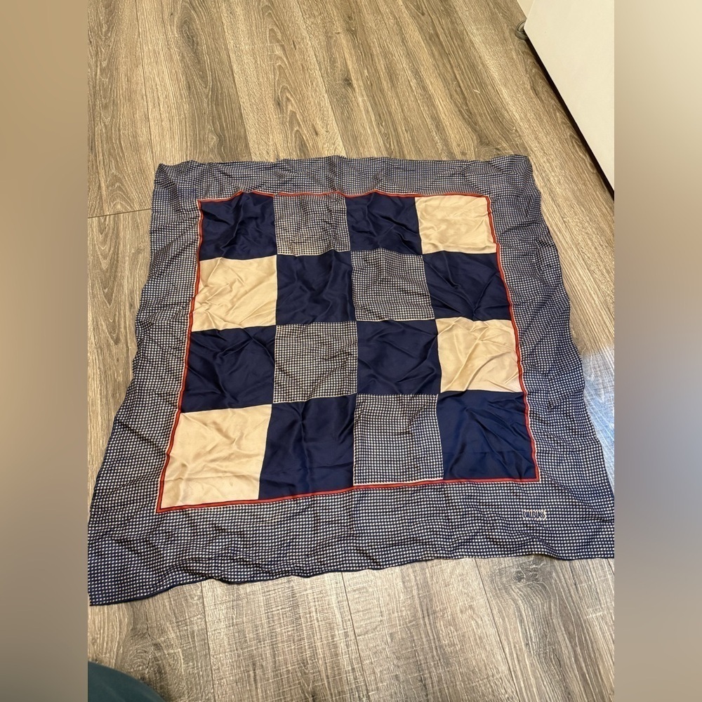 Bill Blass Vintage Navy Blue Checker Board Scarf